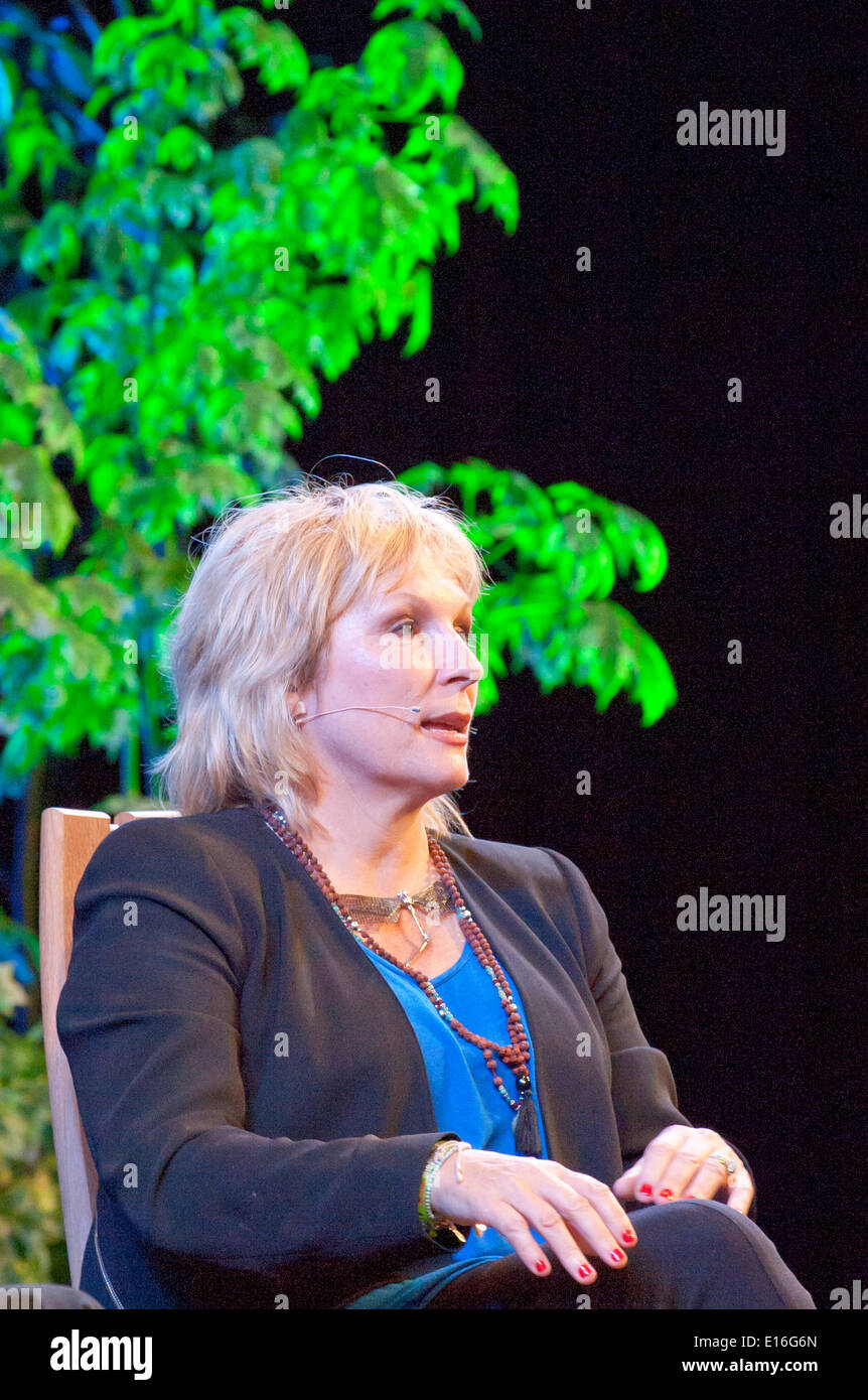 Hay-on-Wye, Powys, UK. 24th May 2014. Jennifer Saunders (R), English comedian, screenwriter and actress, talks to Francine Stock at the Hay Festival. The Hay Festival of Literature and Arts celebrates its 27th year in Wales. Credit:  Graham M. Lawrence/Alamy Live News. Stock Photo