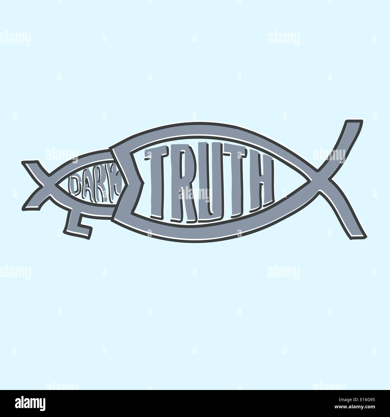 Truth fish eating Darwin fish illustration Stock Photo