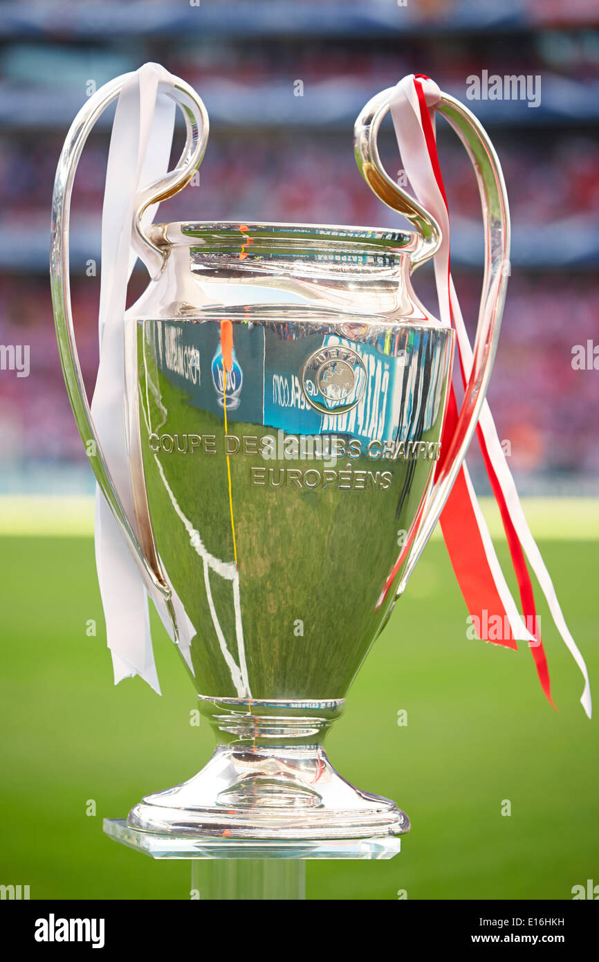 24.05.2014, Lisbon, Portugal. The Champions League trophy on display prior  to the UEFA Champions League
