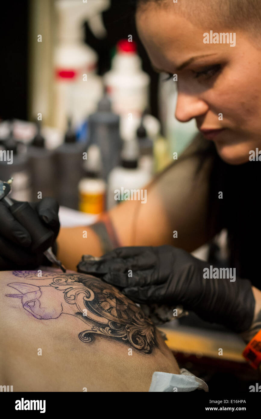 London, UK. 24th May, 2014. The Great British Tattoo Show 2014 in London Credit:  Guy Corbishley/Alamy Live News Stock Photo