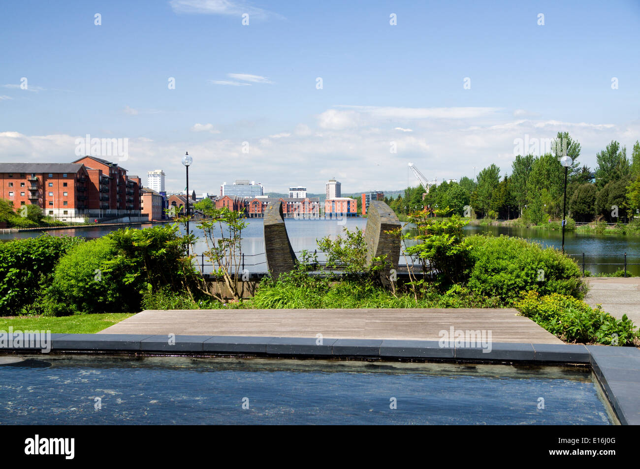 'Water Quarter' by Howard Bowcott, Galleon Way, with Atlantic Wharf in the background, Cardiff Bay, South Wales, UK. Stock Photo
