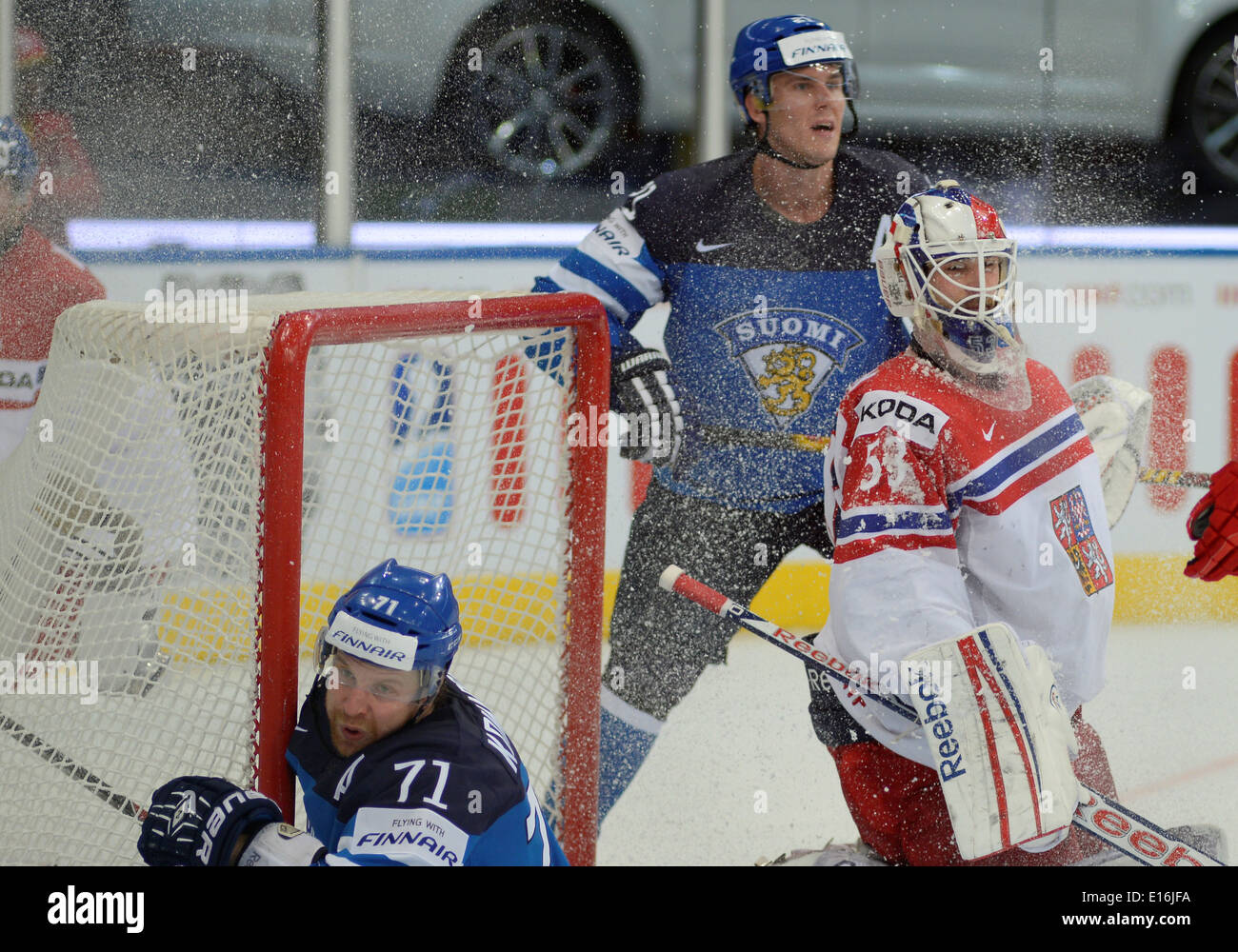 KOMAROV Leo (71) of Finland and SALAK Alexander during 2014 IIHF World