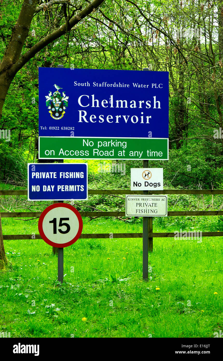 Chelmarsh Reservoir Sign, Chelmarsh, Shropshire, England, UK Stock