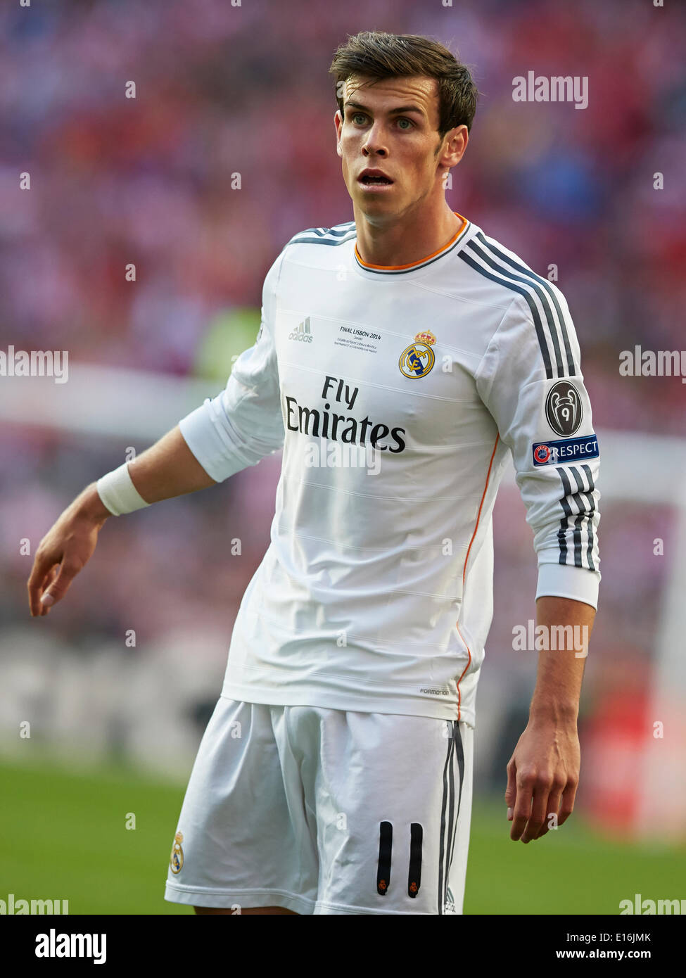 24.05.2014, Lisbon, Portugal. Midfielder Gareth Bale of Real Madrid looks on during the UEFA Champions League final game between Real Madrid and Atletico Madrid at Sport Lisboa e Benfica Stadium, Lisbon, Portugal Stock Photo