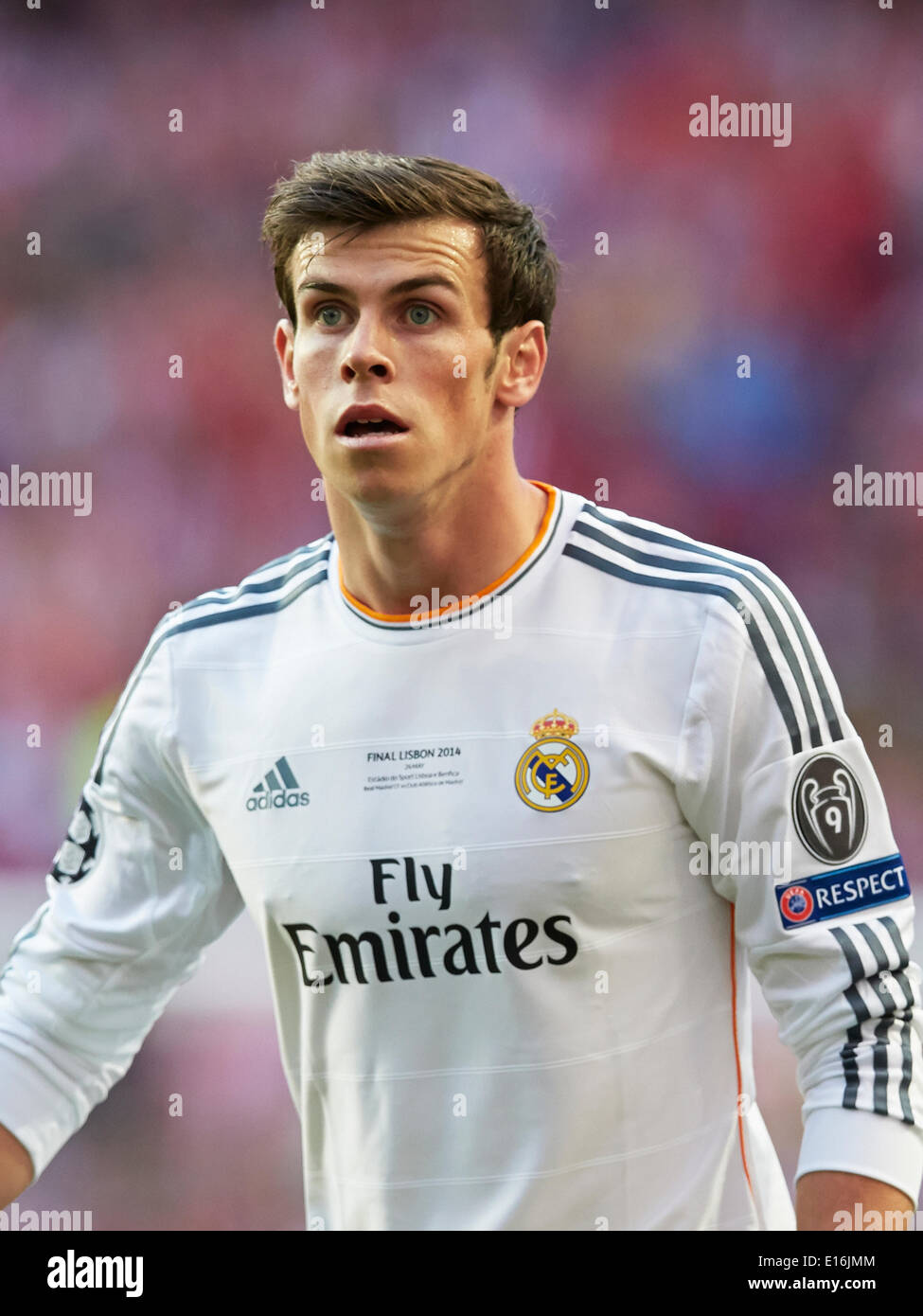 24.05.2014, Lisbon, Portugal. Midfielder Gareth Bale of Real Madrid looks  on during the UEFA Champions League final game between Real Madrid and  Atletico Madrid at Sport Lisboa e Benfica Stadium, Lisbon, Portugal