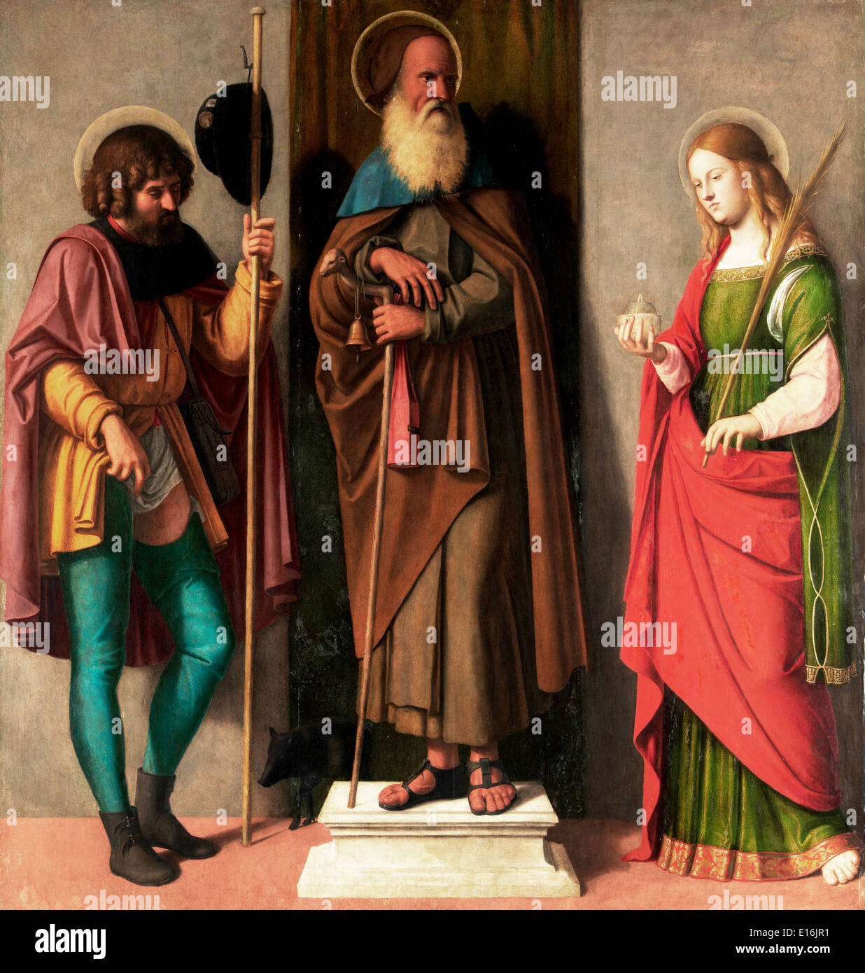 Three Saints Roch Anthony Abbot and Lucy by Cima da Coneglian Stock Photo