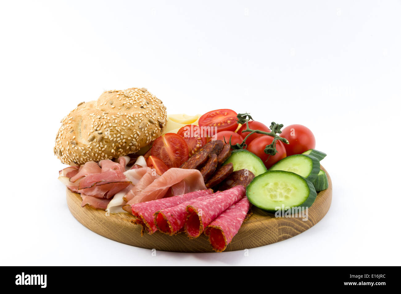 Rustical breakfast on wood plate Stock Photo