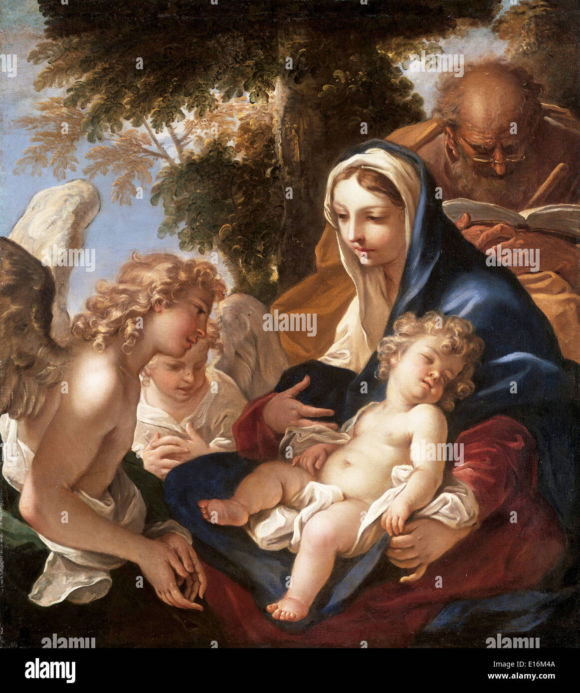 Holy Family with Angels by Sebastiano Ricci, 1700 Stock Photo