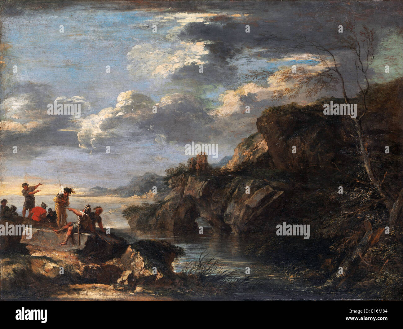 Bandits on Rocky Coast by Salvator Rosa, 1660 Stock Photo