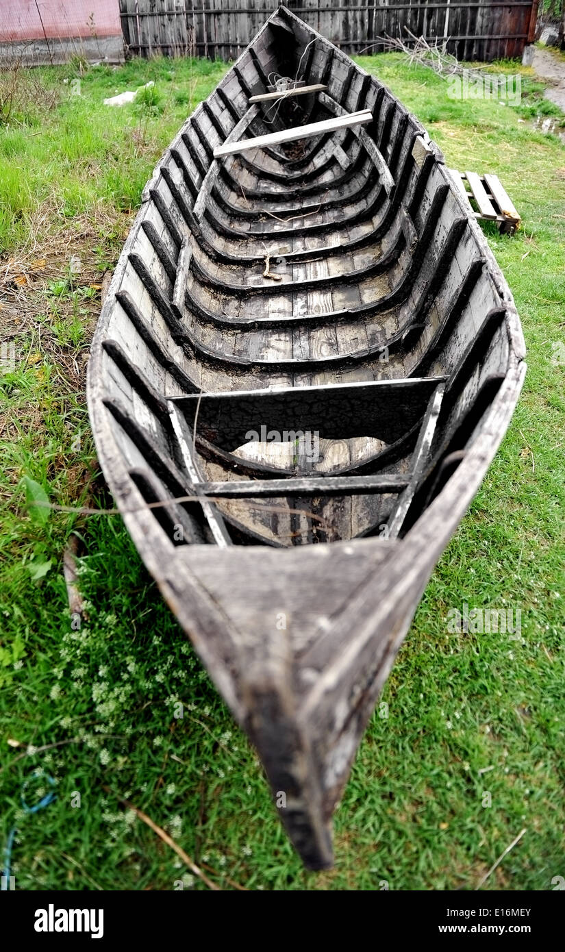 Rural scene with abandoned wooden fishing boat Stock Photo - Alamy