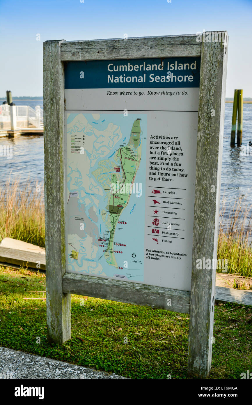 Overlooking the harbor, Cumberland Island National Seashore Map, Saint Mary's, GA Stock Photo