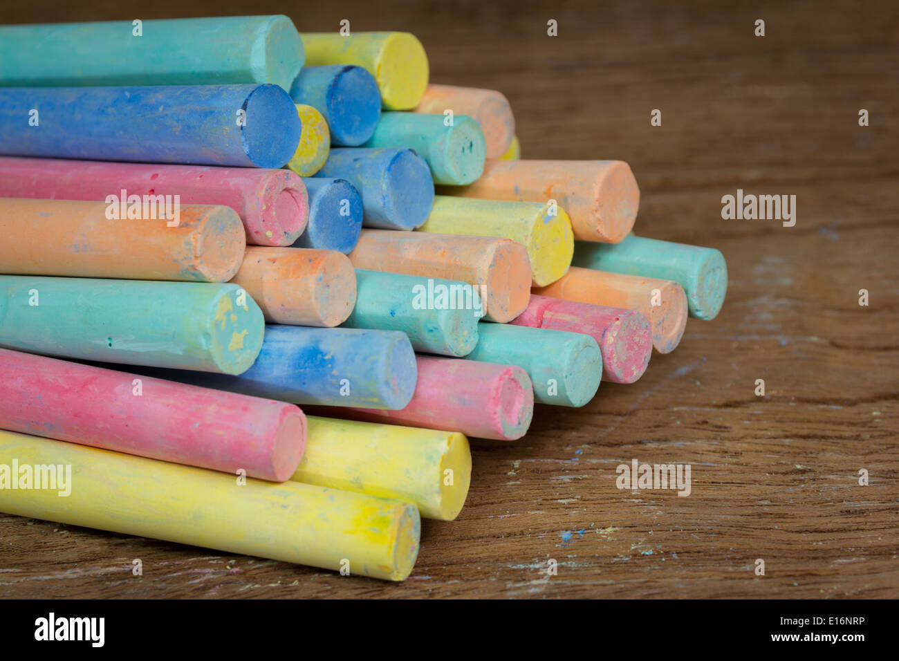 color chalk on a wooden background Stock Photo