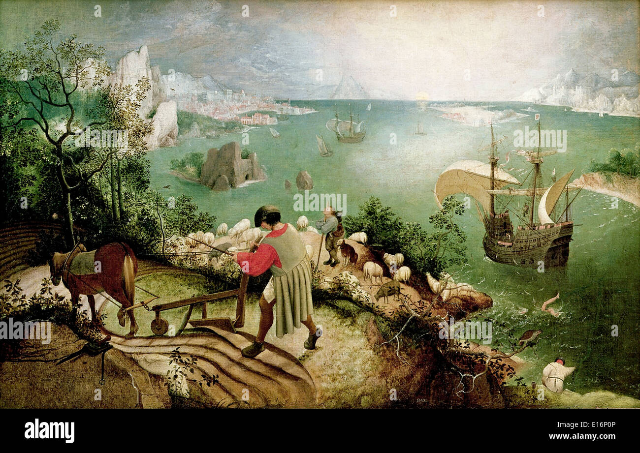 Landscape with the Fall of Icarus by Pieter Bruegel, 1560s Stock Photo