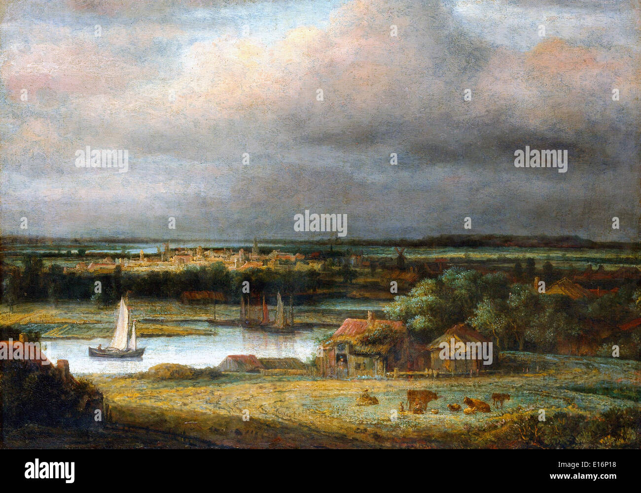Wide River Landscape by Philips Koninck, 1649 Stock Photo