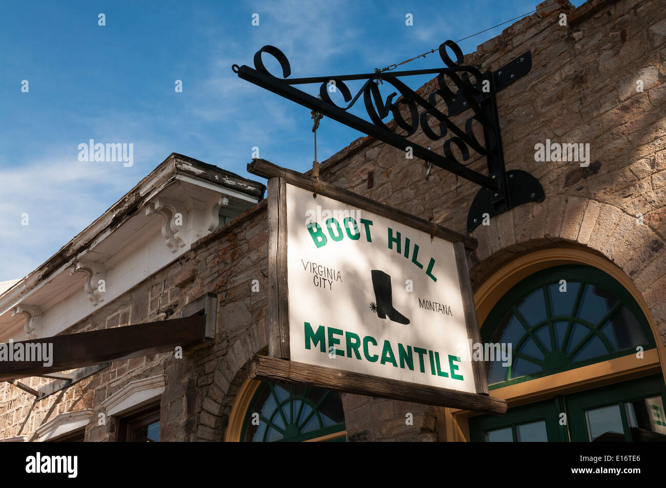 Montana, Virginia City, National Historic Landmark, 19C gold mining town, shop sign Stock Photo