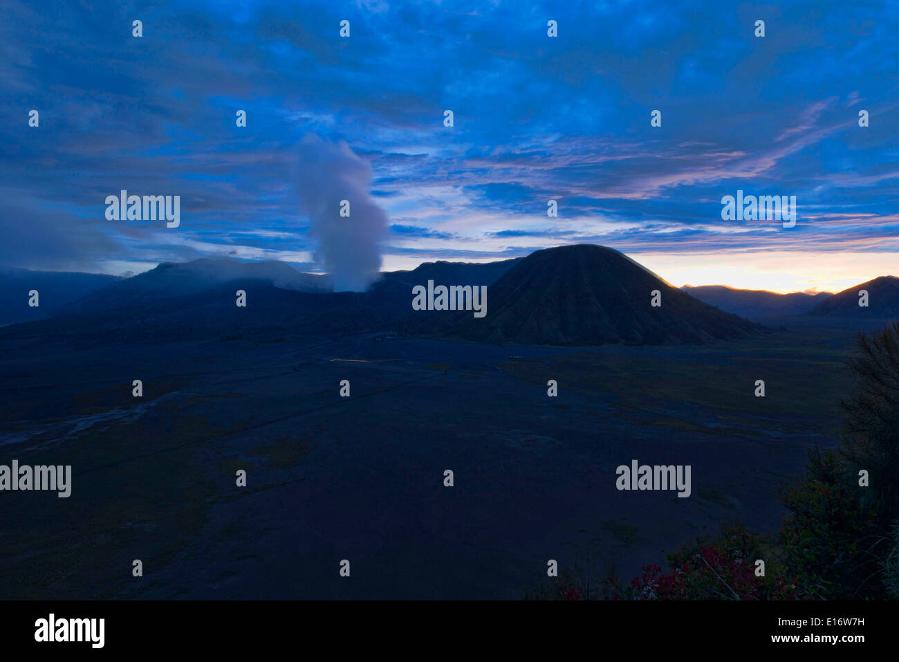 Mount Bromo and Bromo Tengger National Park at dusk, East Java ...