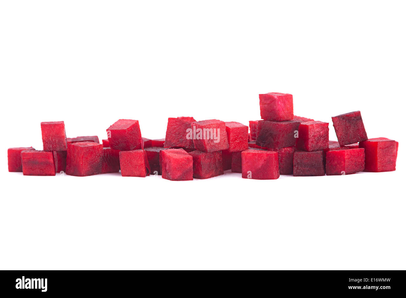 Beetroot cube slice closeup isolated on white background Stock Photo