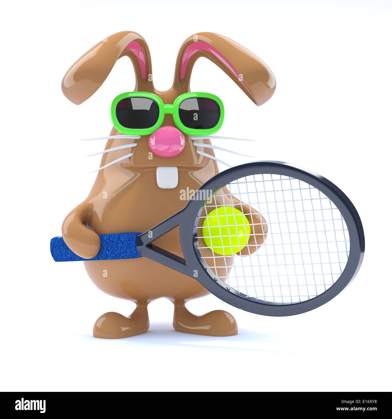 3d Chocolate Easter bunny rabbit plays tennis in the summer Stock Photo -  Alamy