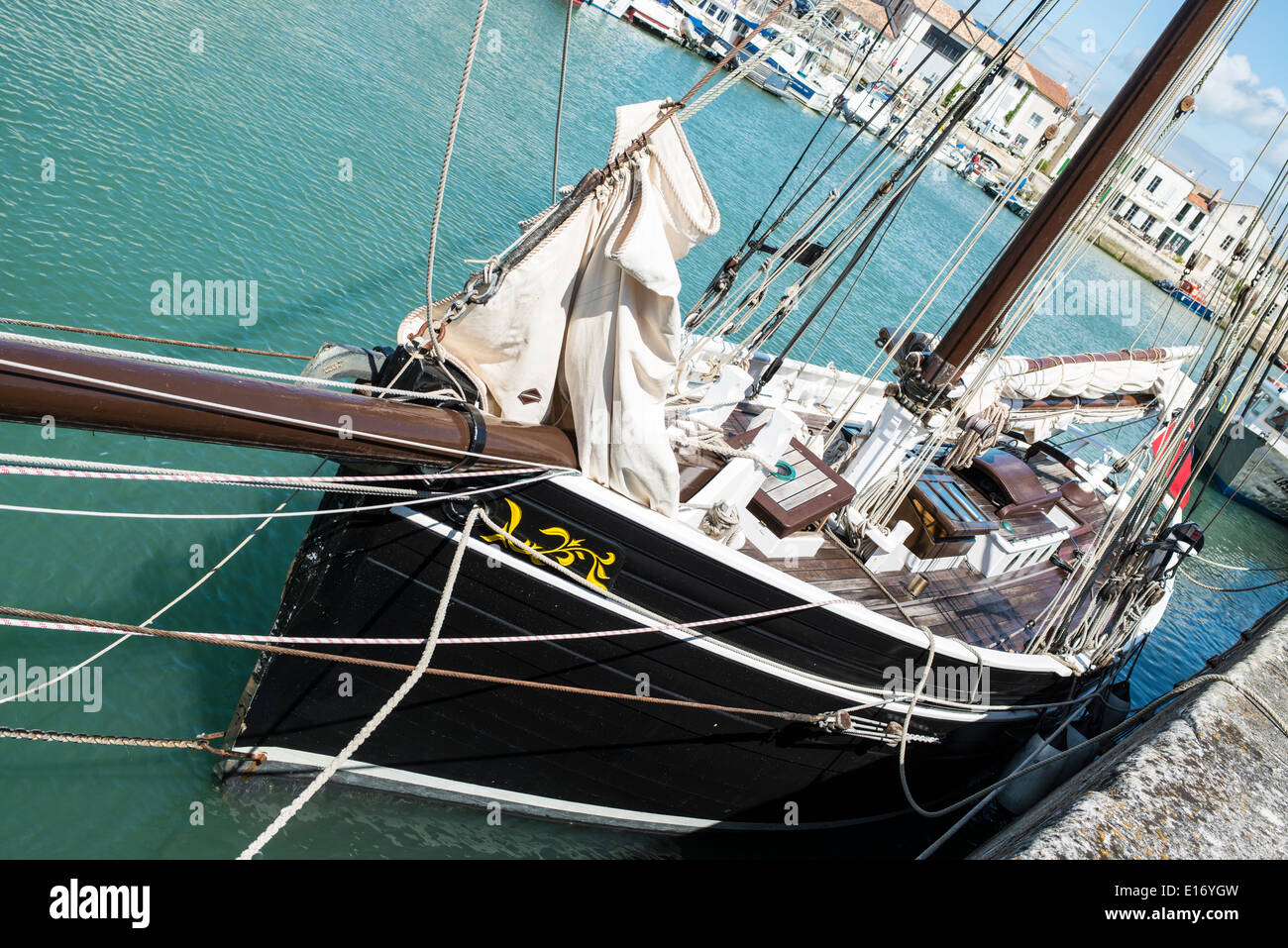 Pilot cutter tied up at St Martin, Ile de Re, France Stock Photo