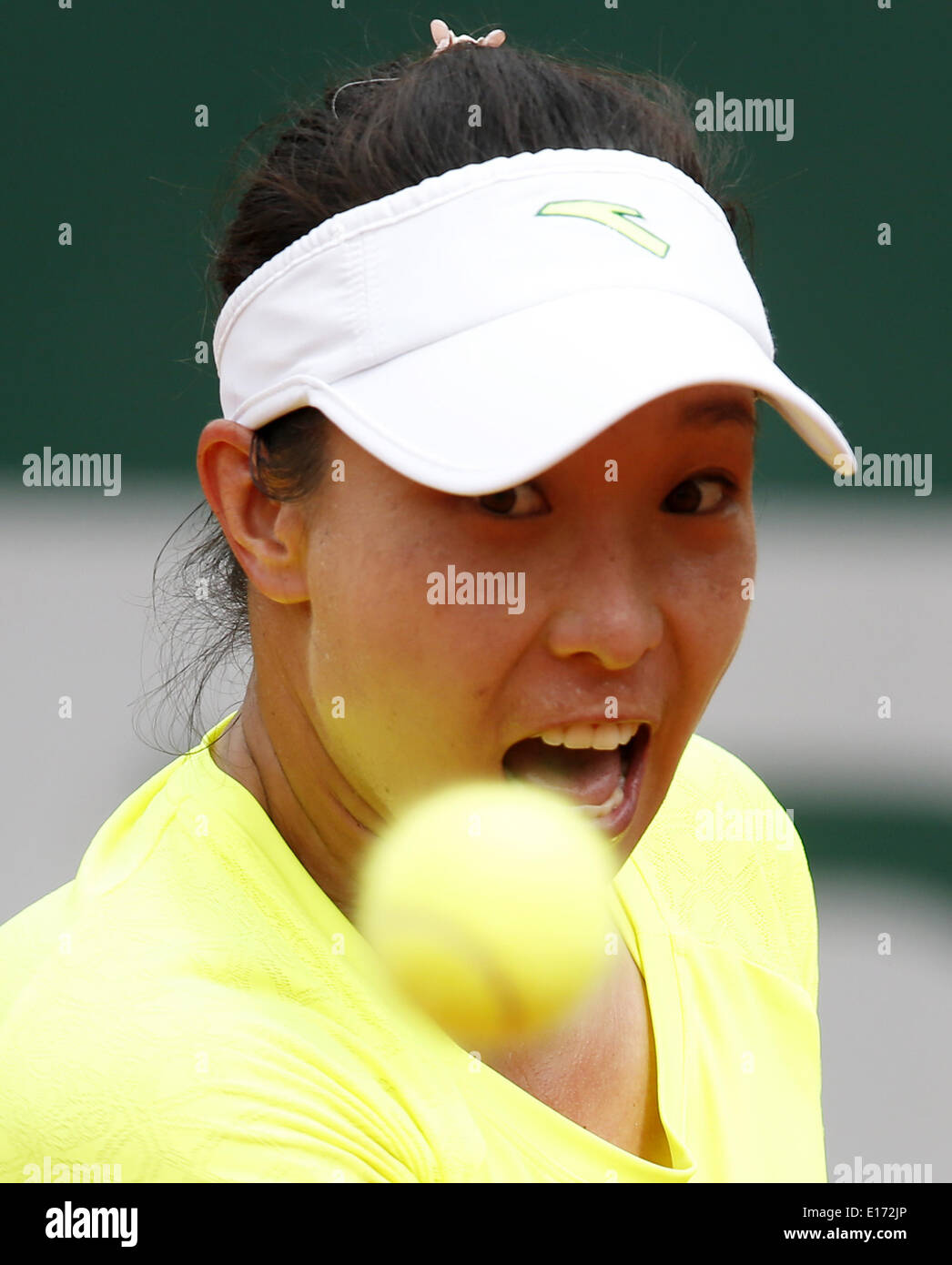 Paris, France. 25th May, 2014. China's Zheng Jie returns the ball ...