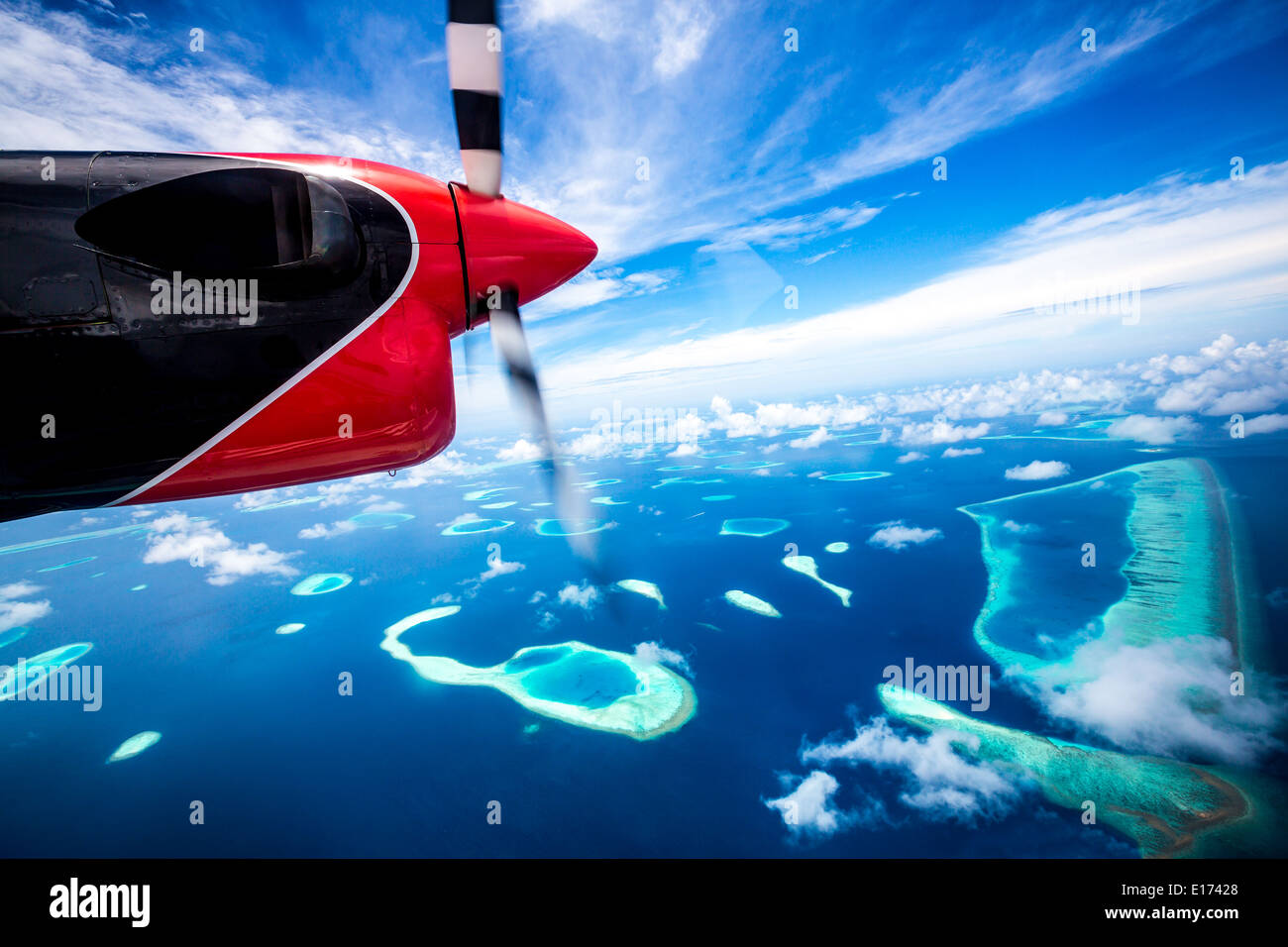 Hotel on the island bird's-eye view. Maldives Indian Ocean Stock Photo