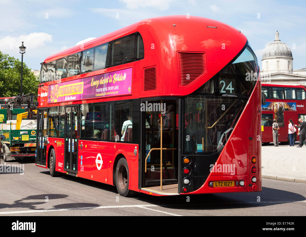 A new London Routemaster bus in Trafalgar Square, London, England, U.K. Stock Photo