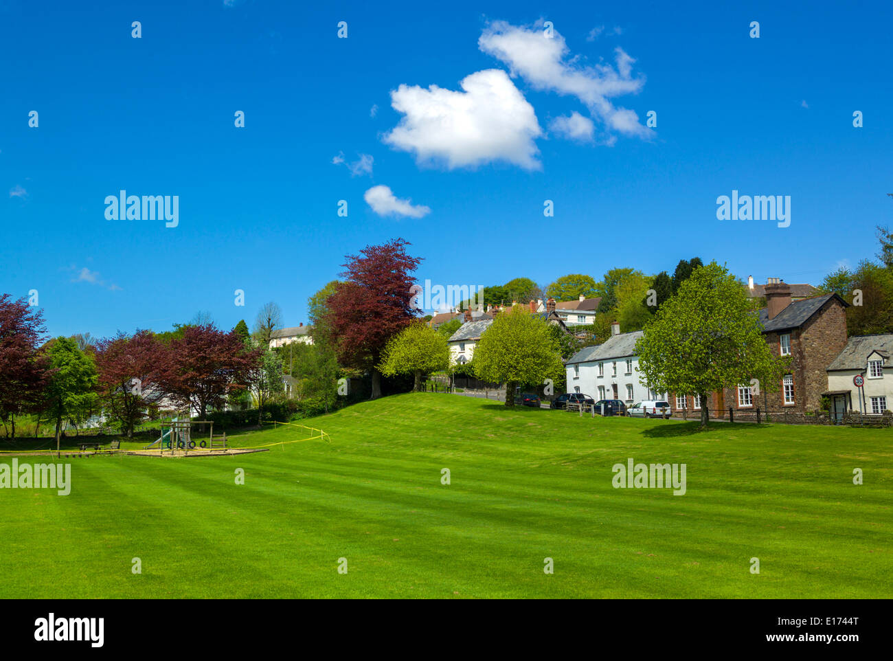 The village green at Exford in the the centre of Exmoor, Somerset Stock Photo