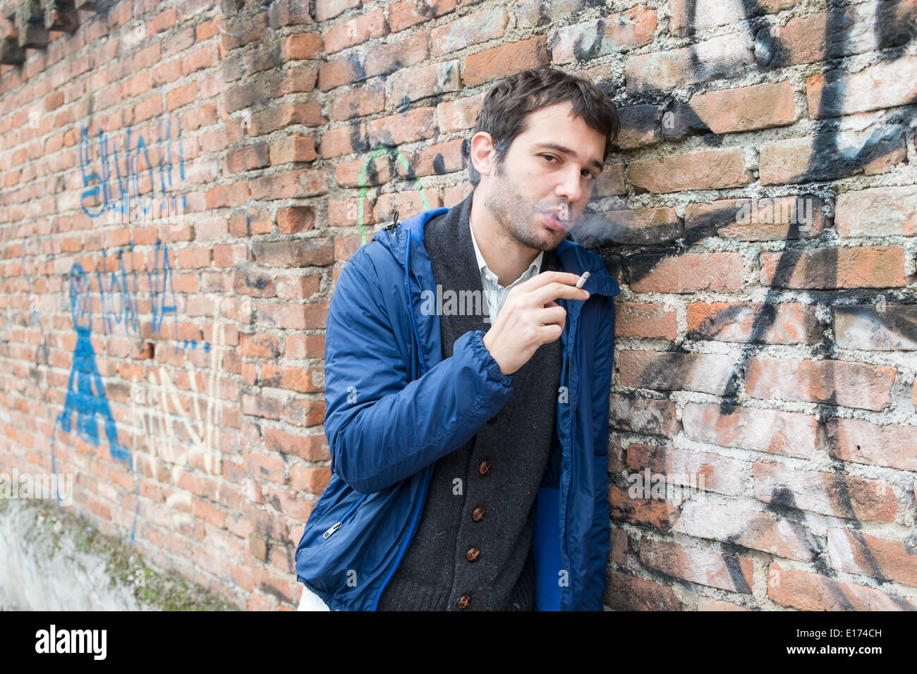 Man addicted smoker Stock Photo