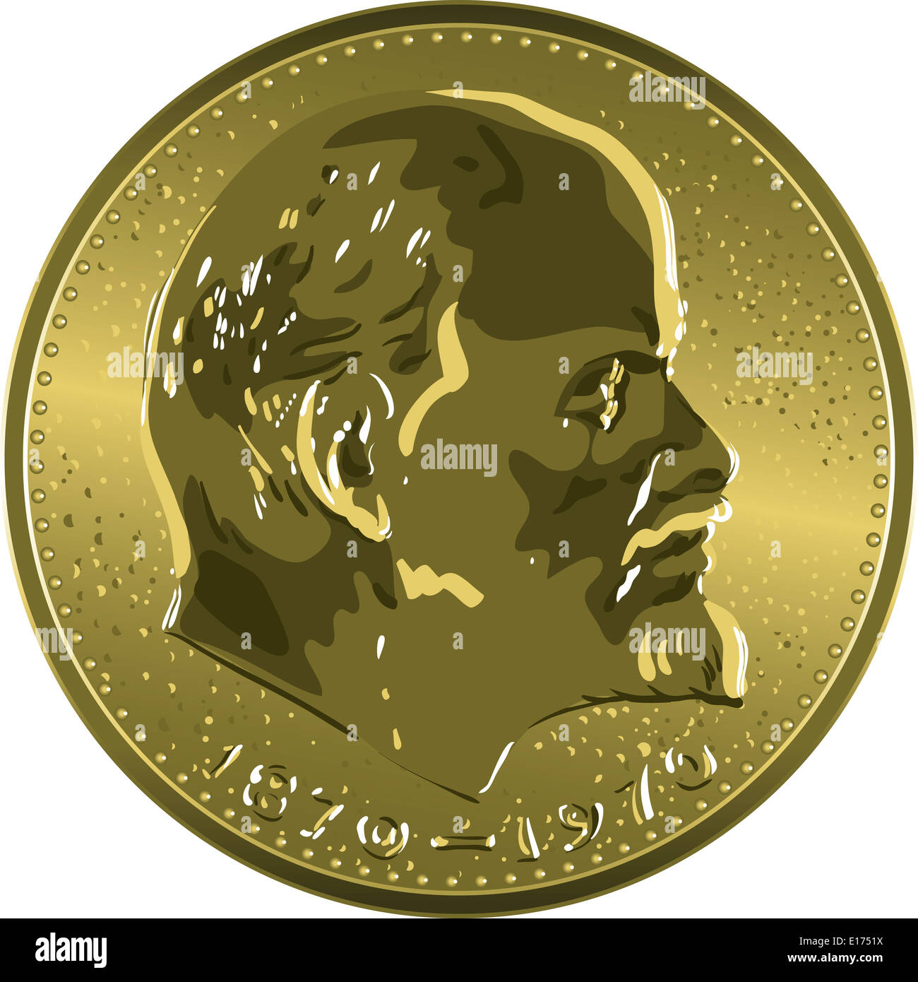 Money gold coin Soviet jubilee ruble with Lenin Stock Photo