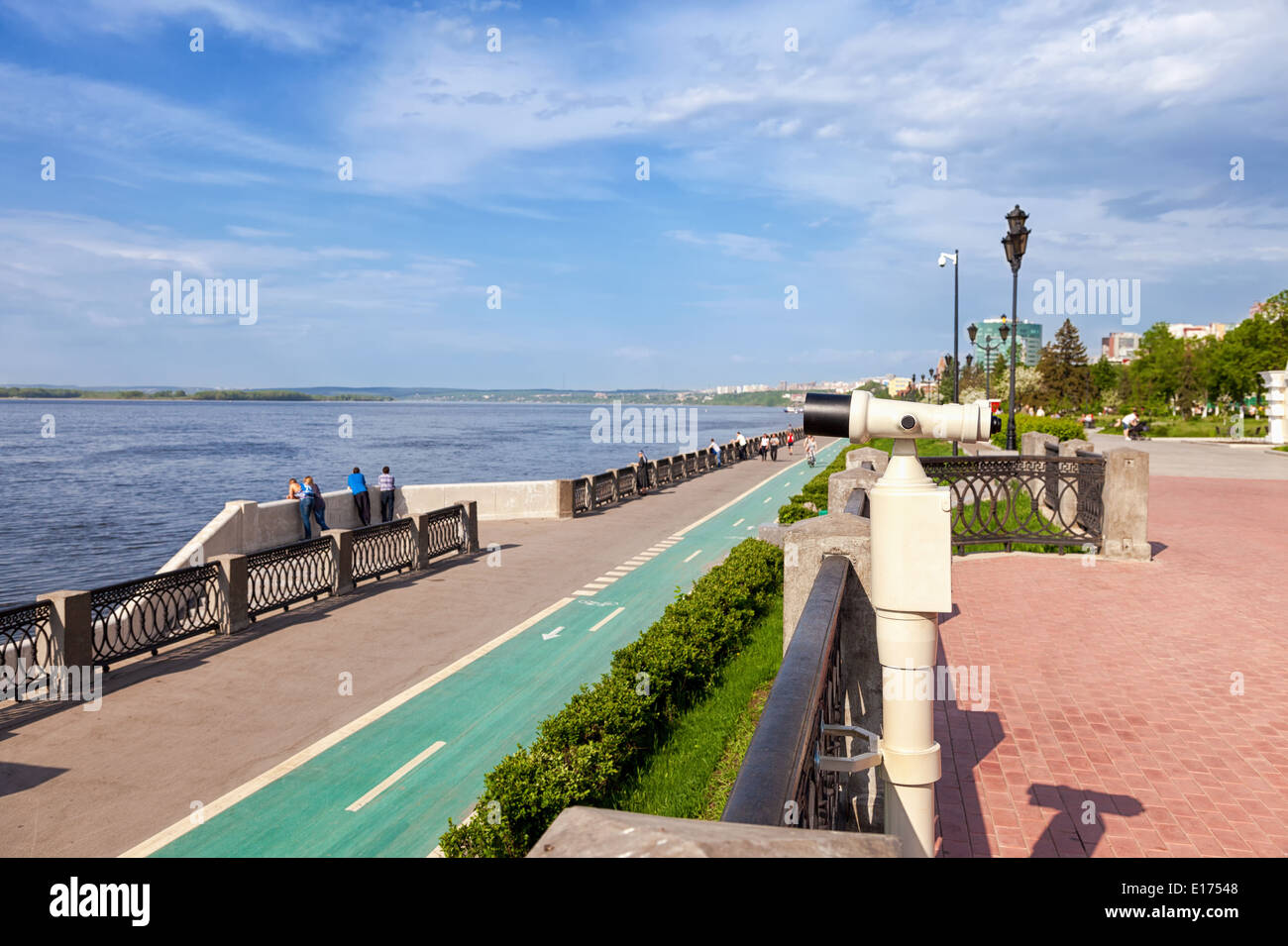 Coin Operated Binocular on the bank of river Volga in Samara. Stock Photo