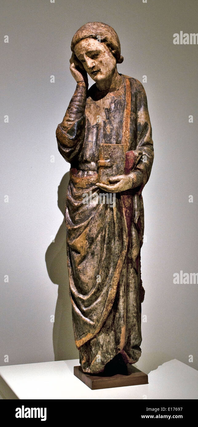 Saint John the Evangelist from a Calvary 1300 ( Author:  Anonymous ) Medieval Gothic Art Spain Spanish Stock Photo