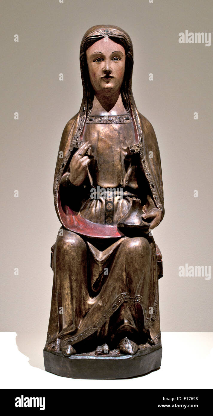 St. Lucia 1300 Saint Bertrand de Cominges group ( carved Wood ) Medieval Gothic Art Spain Spanish Stock Photo