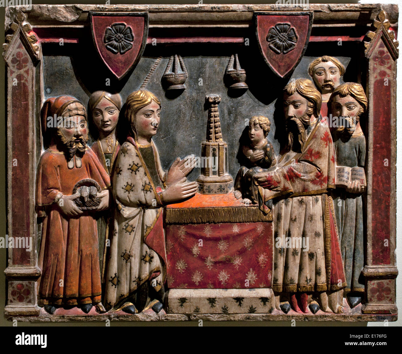 Nativity  by Master of Albesa Lleida 14th Century ( Church of Sant Pere d'Àger Noguera ) Medieval Gothic Art Spain Spanish Stock Photo