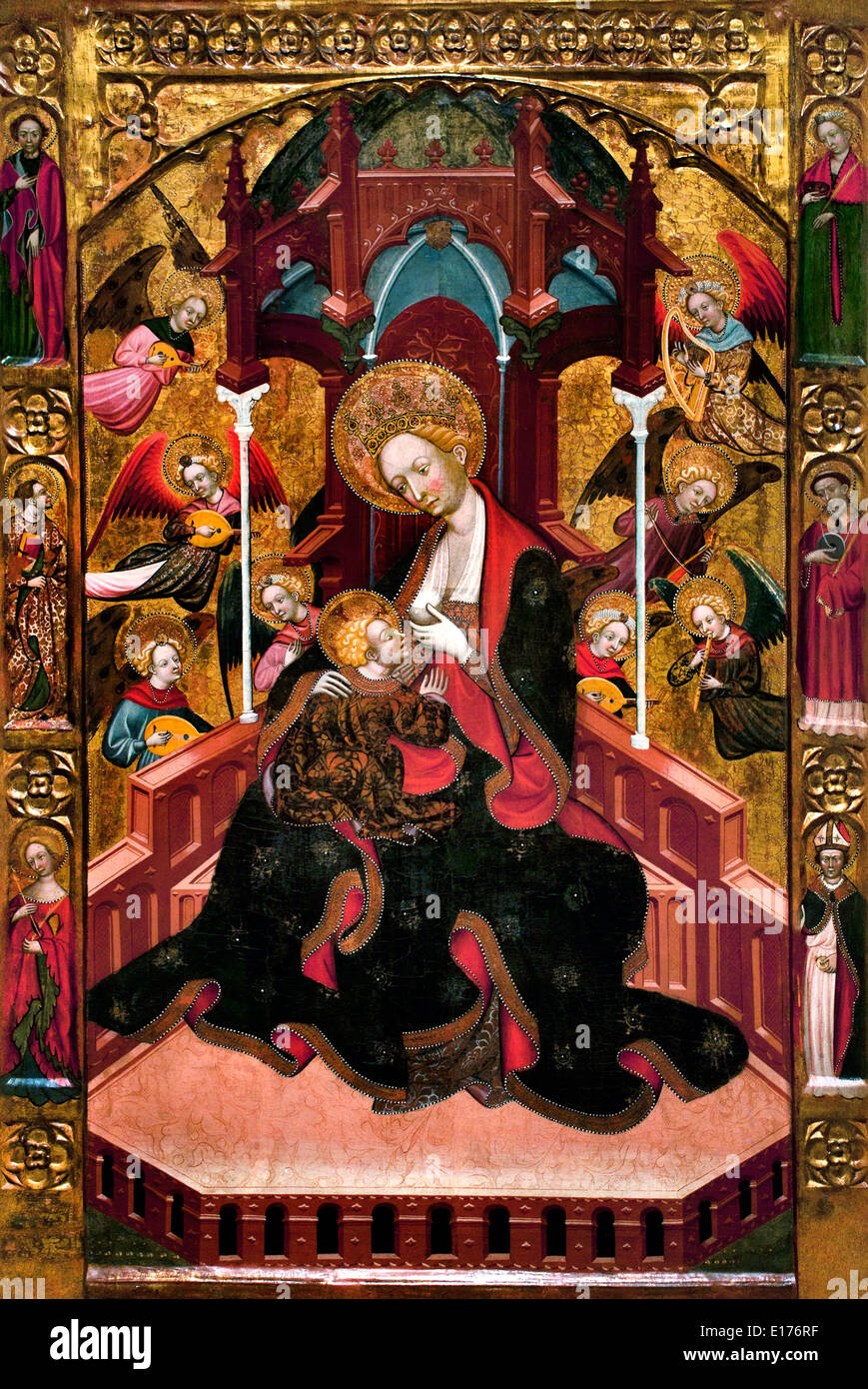 Virgin Suckling the Child 1412-1435 Ramon de Mur ( Parish church of Santa Maria de Cervera )  Medieval Gothic Art Spain Spanish Stock Photo