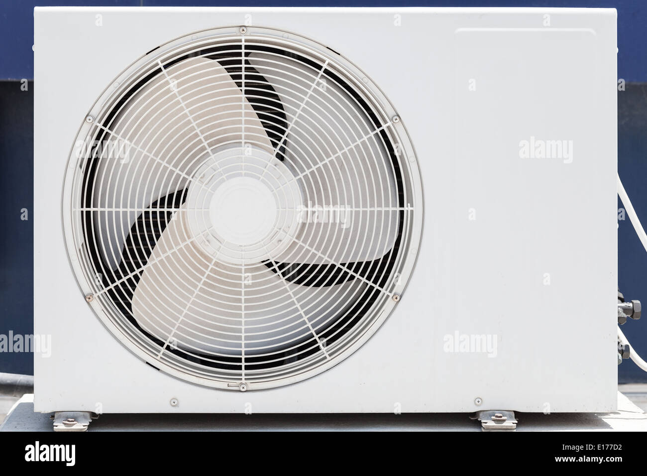 Closeup photo of white outer air conditioner device Stock Photo