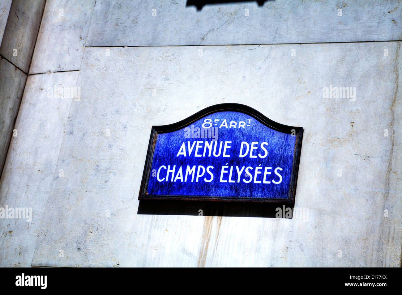 Avenue Des Champs Elysees Elysées 8th Arr district sign Paris city europe european destination Stock Photo