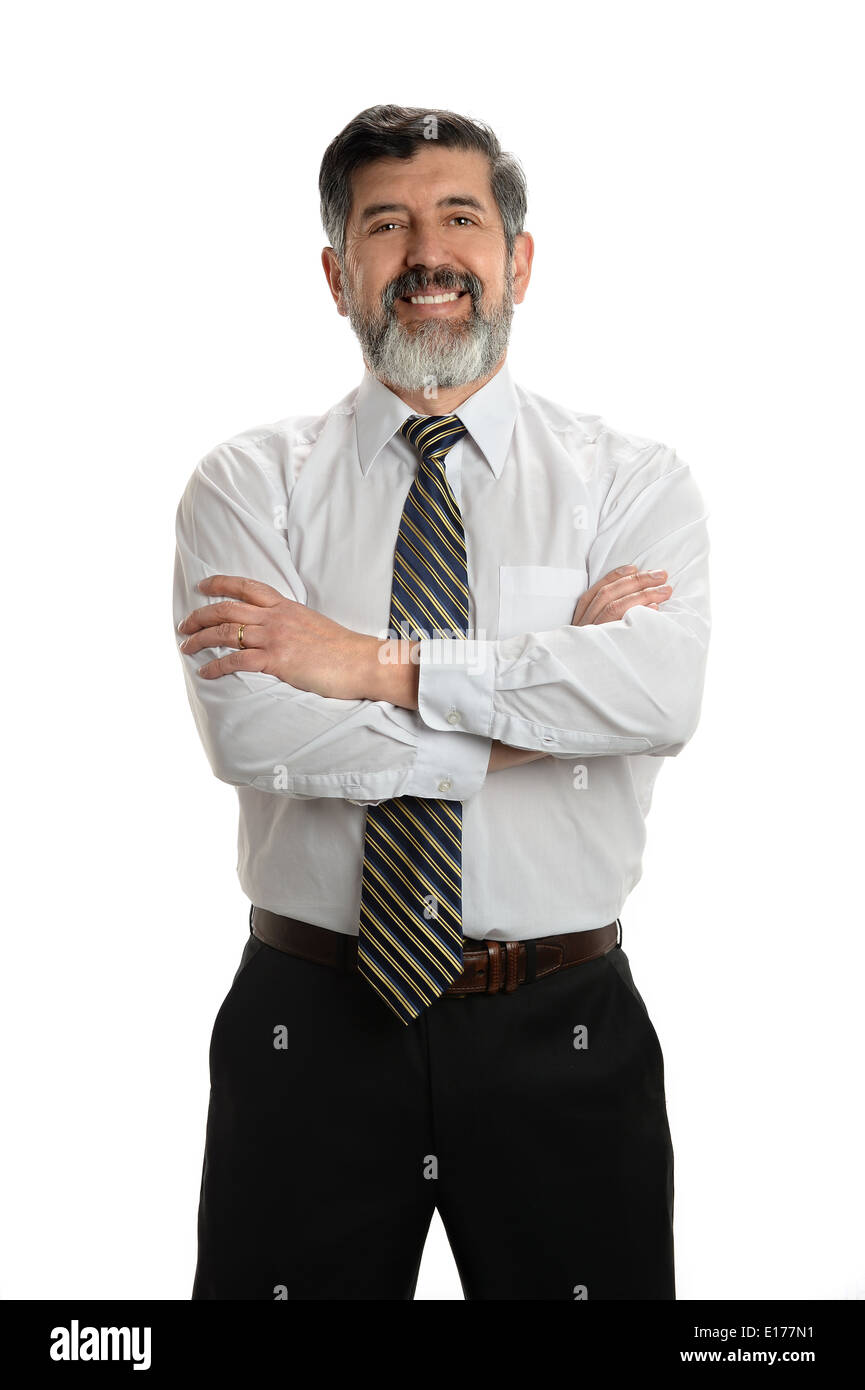 Portrait of Hispanic businessman with arms crossed isolated over white ...