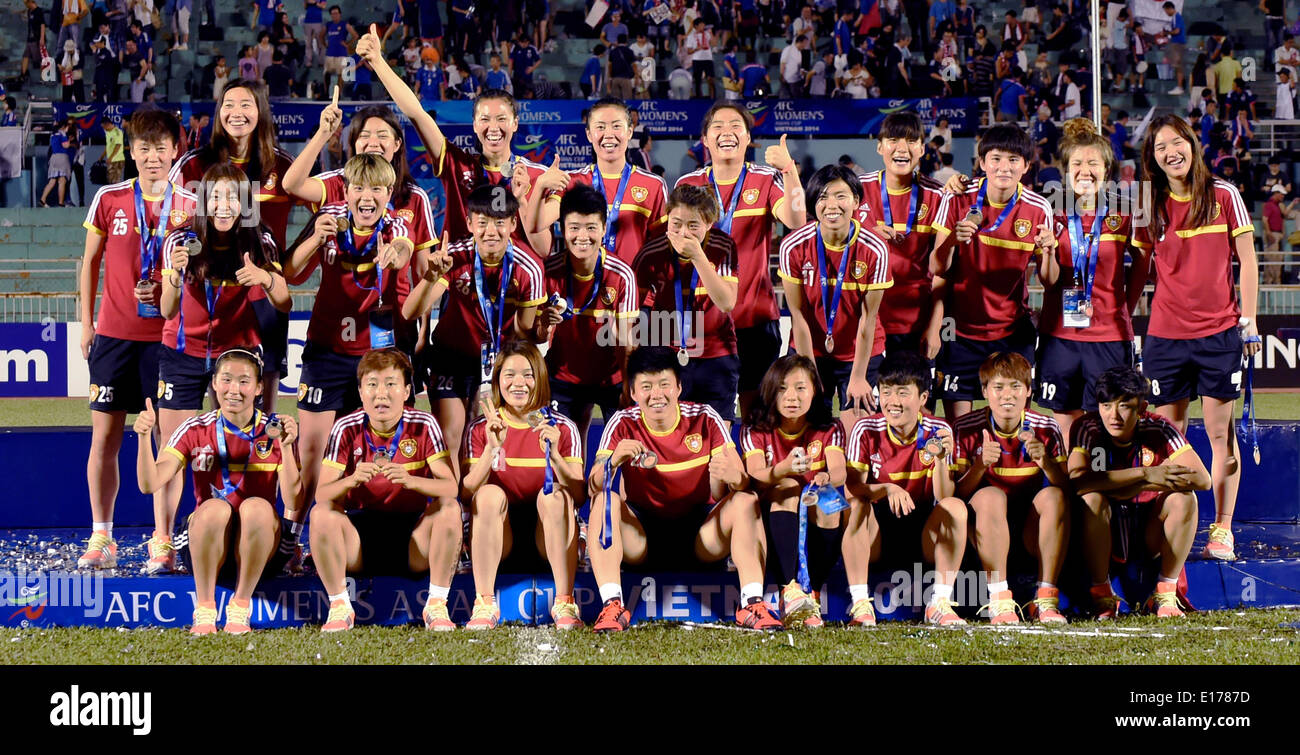 Ho Chi Minh City, Vietnam. 25th May, 2014. Team China pose on the podium during the award ceremony at the 2014 Asian Football Confederation (AFC) Women's Asian Cup at Thong Nhat Stadium in Ho Chi Minh City, Vietnam, May 25, 2014. China defeat South Korea 2-1 to win the third place of the event. © Cheong Kam Ka/Xinhua/Alamy Live News Stock Photo