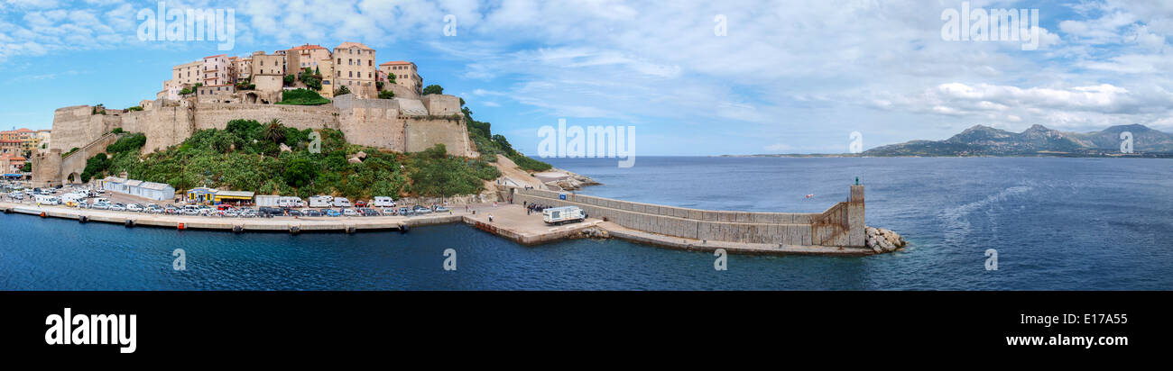 Panorama of Old Calvi city view from the sea Stock Photo
