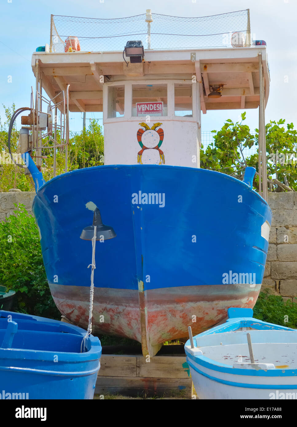 fishing boat for sale in the port of Polignano a Mare, Puglia Italy
