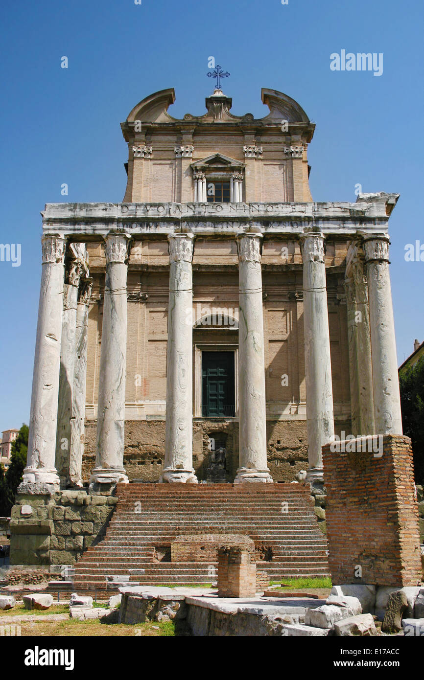 Temple of Antoninus and Faustina in the Roman Forum of Rome, Italy. Stock Photo