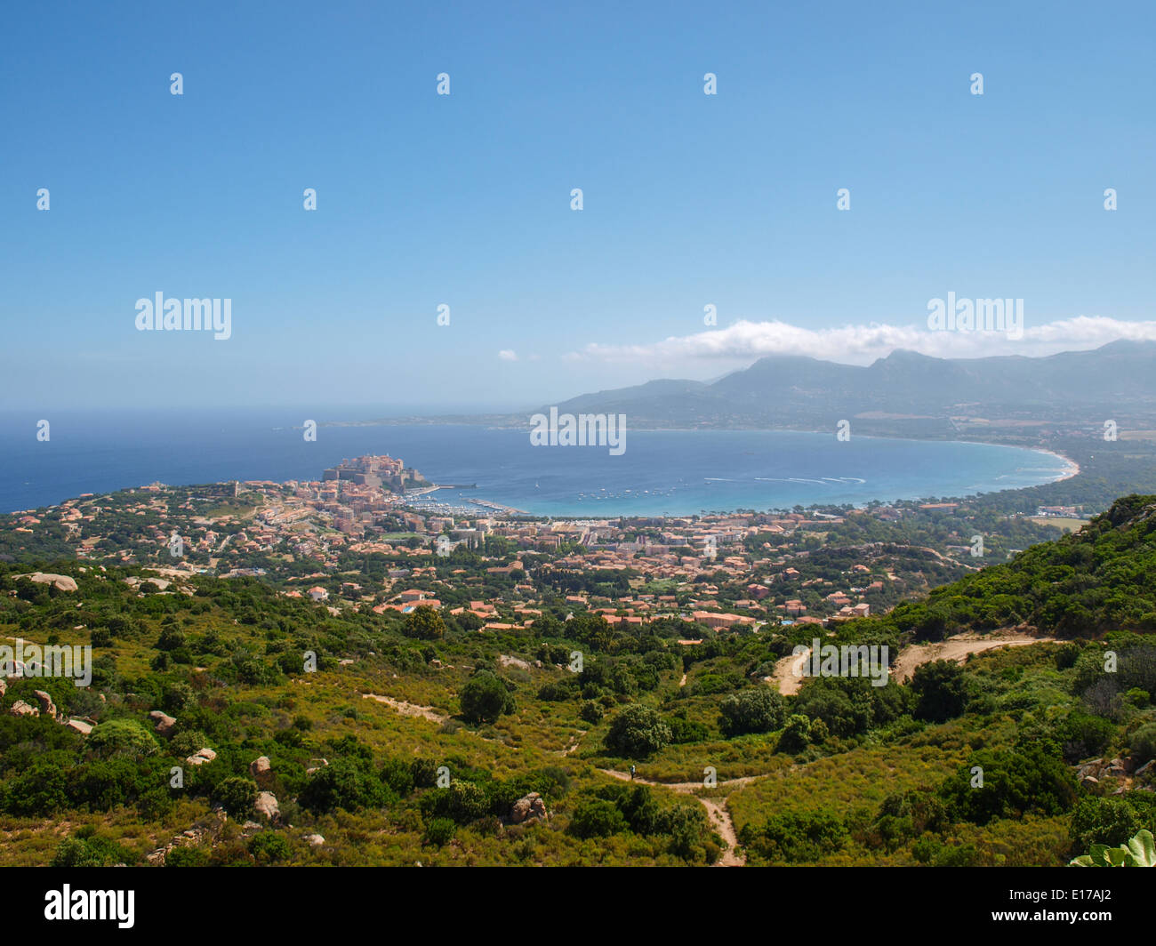 View of Calvi bay from Pointe de la Revellata Stock Photo