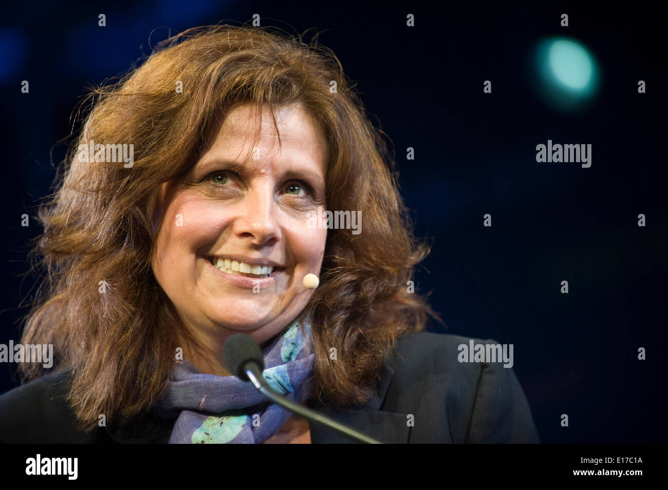 Rebecca Front comedy actress speaking about her life & work on stage at Hay Festival 2014 ©Jeff