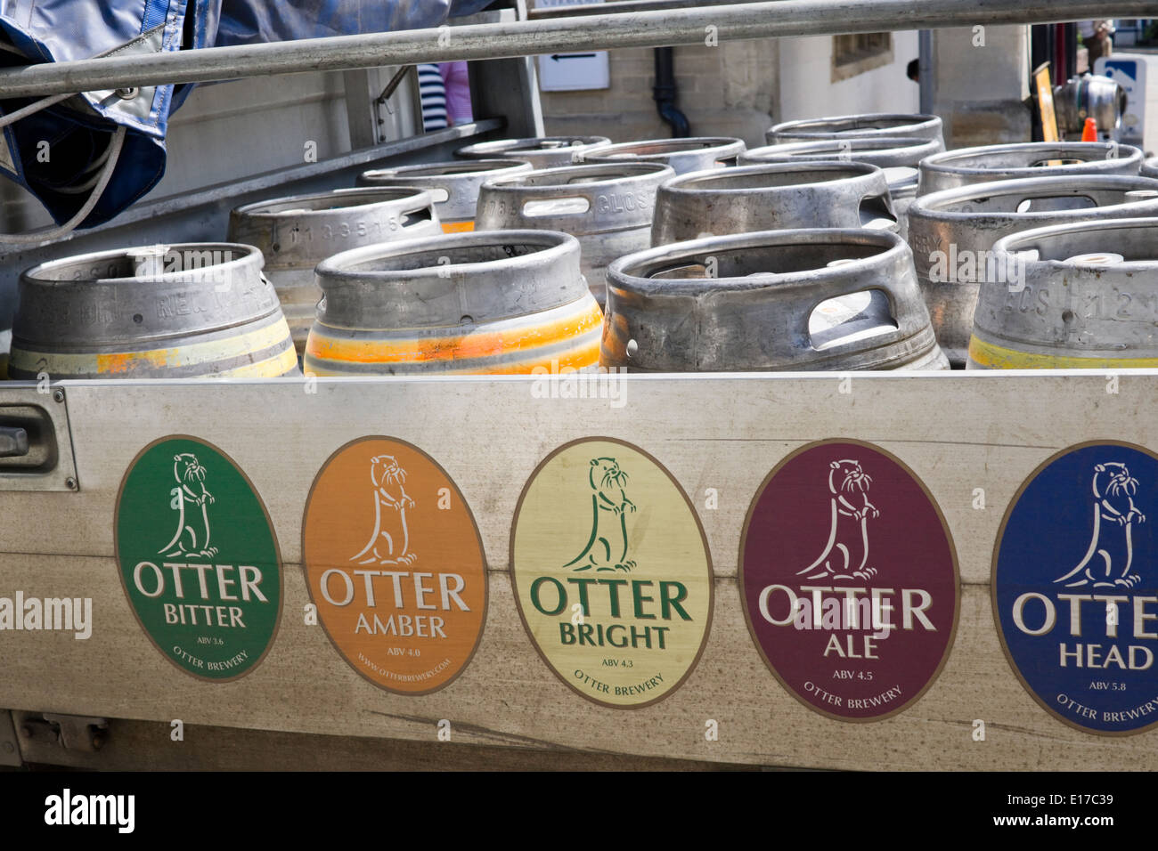 A delivery of Otter Brewery Beer barrels Stock Photo