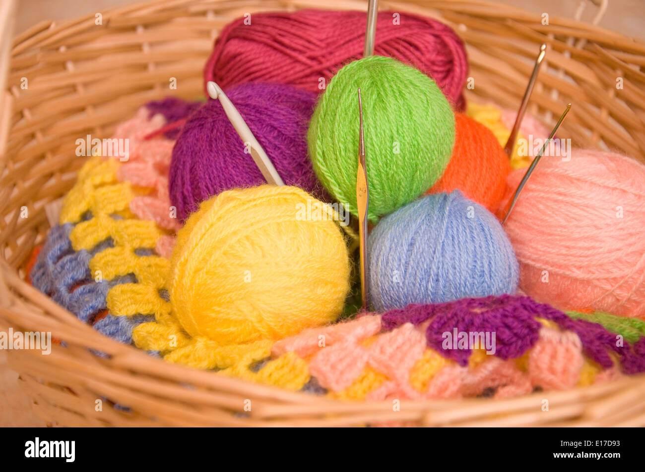 Colourful wool yarn with crocheting needles. Resolution and high quality  beautiful photo Stock Photo - Alamy