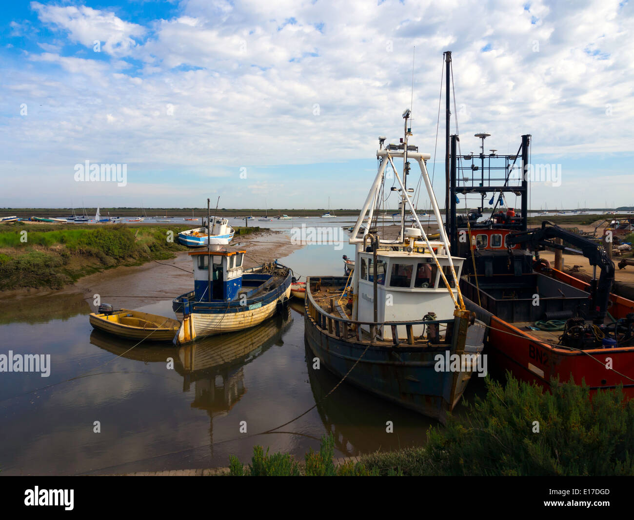 Two fishing boats in the harbour at Brancaster North Norfolk Stock Photo