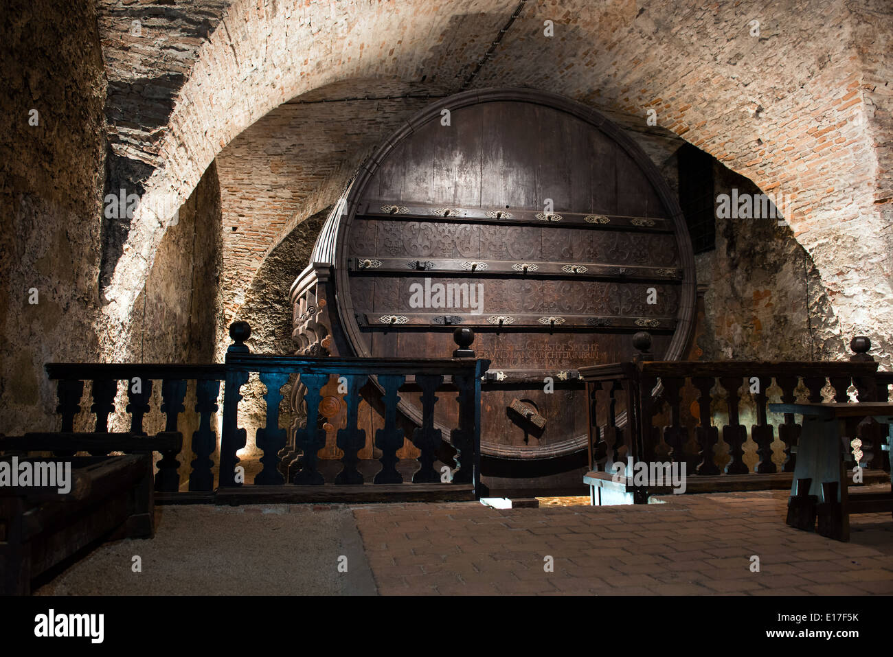 Giant wine barrel in a cellar Stock Photo Alamy