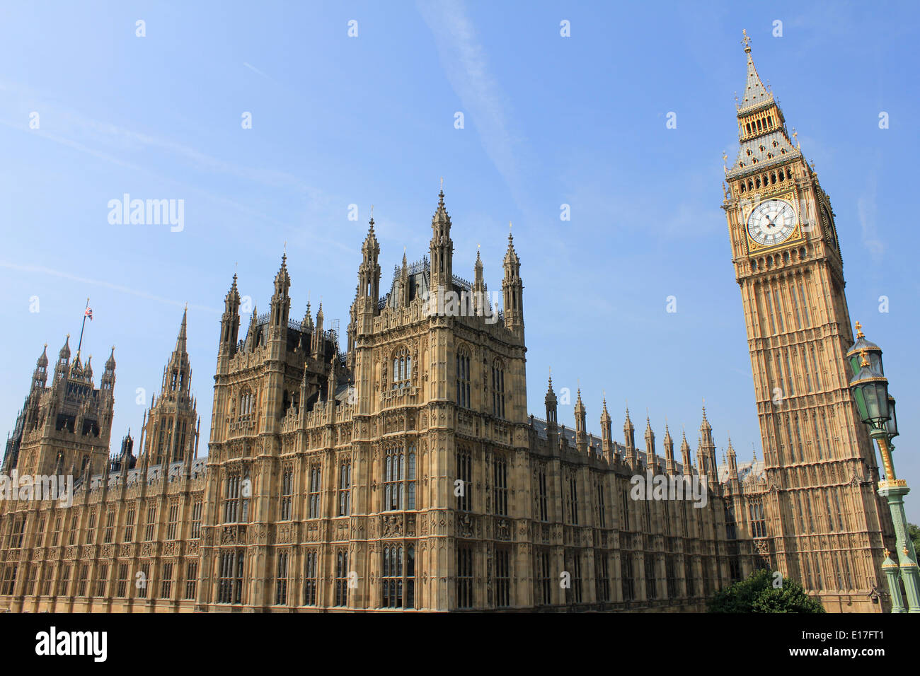 Big Ben and the Houses of Parliament, big blue sky empty, London