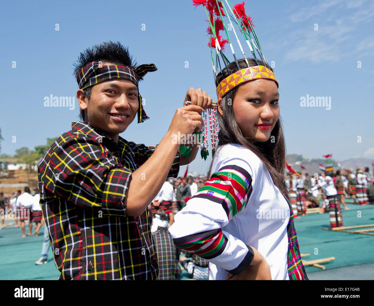Portrait of Mizo tribe people at the Chapchar Kut festival wearing