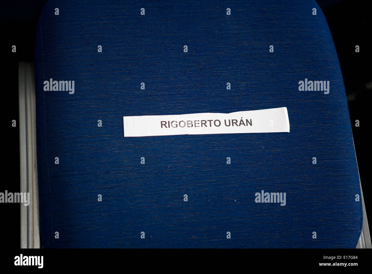 Belfast,UK 8th May 2014 Rigoberto Uran name tag on Seat at Giro d'italia Press conference,Belfast Stock Photo